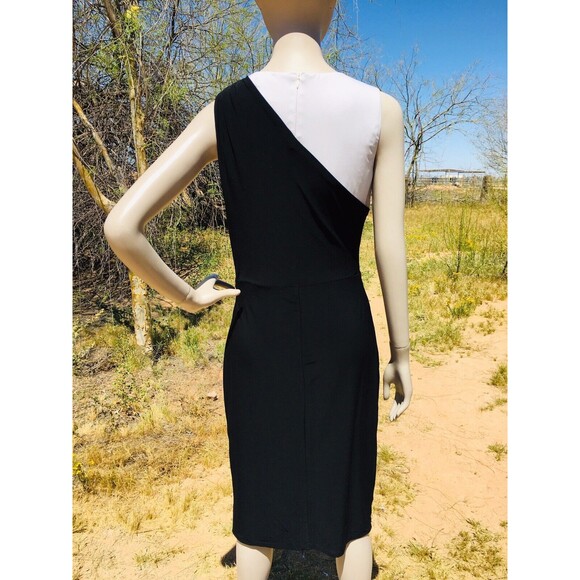 Ralph Lauren Black Color Block Slit Ruched Jersey Knit Sheath Dress Size 8 - Picture 6 of 8